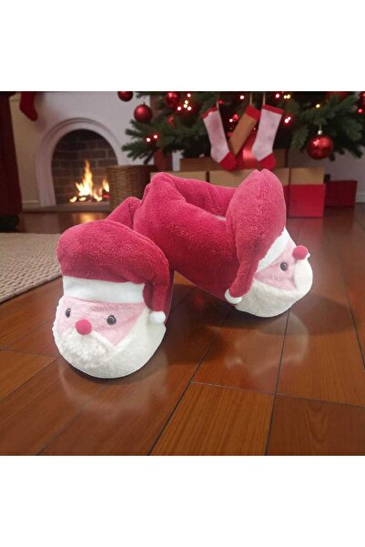 Migenty noel baba panduf kırmızı şapkalı süper yumuşak peluş kumaş ev pandufu kaymaz tabanlı yeni sezon