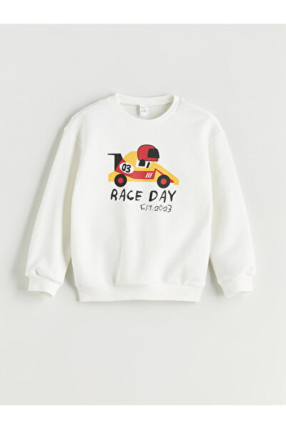 LC Waikiki LCW ECO Alb guler rotund cu imprimeu Swea pentru băieți tricou W5F...