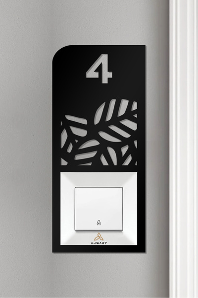 Mio Life Wooden Apartment Door Number, Decorative Bell Socket Frame with Floral Pattern No:4