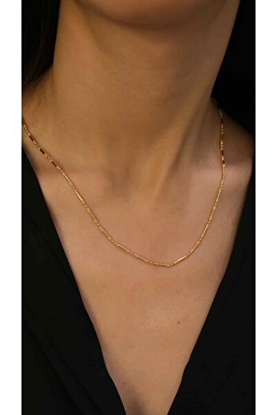 Jerie Gold 14k Renkli Mineli İnce Boru Kolye