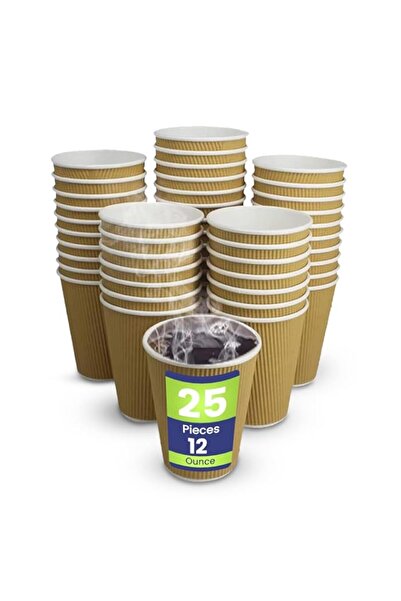 Generic SNH Packing 25 Pieces 12 Ounce Disposable Ripple Cup Brown Without Li...