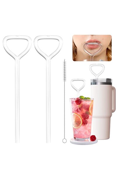 Generic Fusisi Anti-Wrinkle Glass Straw 2pcs - Reusable Curved Straw for Stanley Cup, Lip Straw, Sideways D