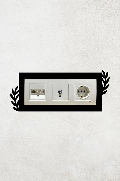 Mio Life Yaprak Desen Tasarım 3lü Priz Çerçevesi (İÇ ÖLÇÜ 22,75X8,4 CM) Üçlü Dekoratif Çerçeve - Duvar Süsü M