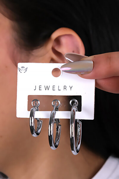 LOWEN AKSESUAR 3 قطع من الأقراط النسائية ذات اللون الفضي