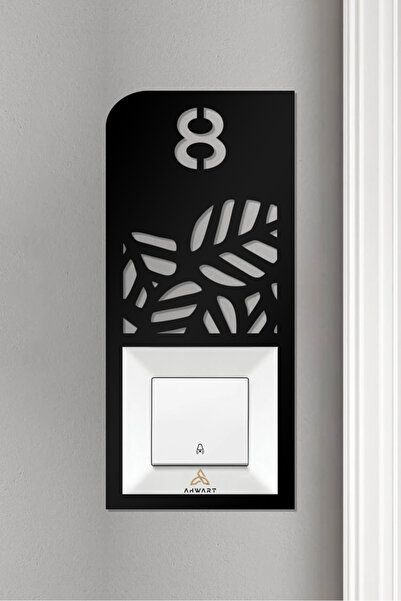 Mio Life Ahşap Daire Kapı Numarası, Çiçek Desenli Dekoratif Zil Priz Çerçeves...