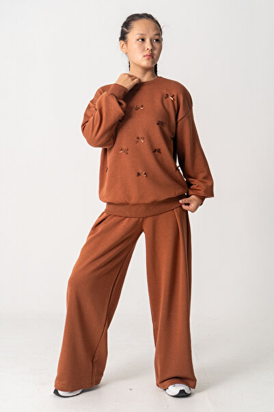 GİYİCEM TEKSTİL Girl's Basic Ribbon Bow Tracksuit Set 6510