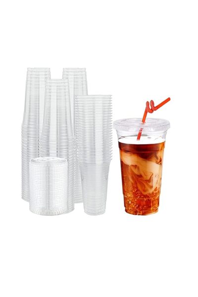 Generic Vsell24™ 50PC Disposable Drinking Plastic Cup 24oz For Smoothie Coffee Water Juice Cups With Flat L