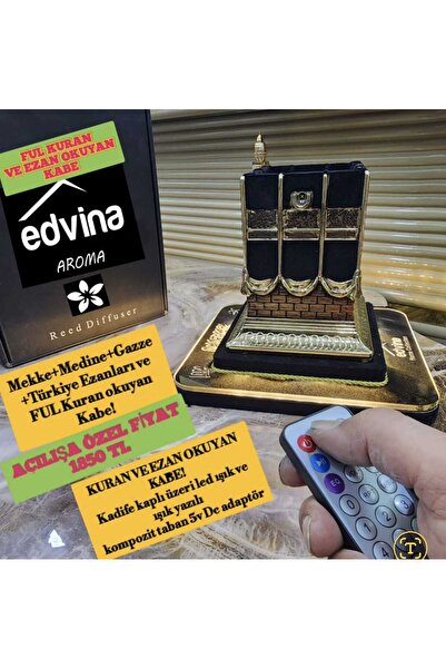 EDVİNA kabe maketi kadife filok kaplama ezan ve full kuran okuyan
