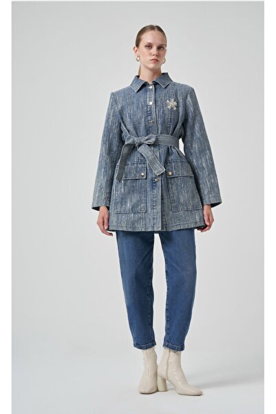 Nuss 6016 Yakası Broşlu Denim Kap