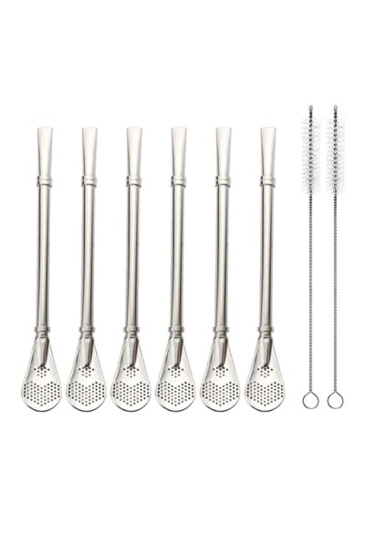 Generic EvaGo Reusable Stainless Steel Drinking Straws with Filter Spoon 6 Pieces Yerba Mate Tea Bombilla D