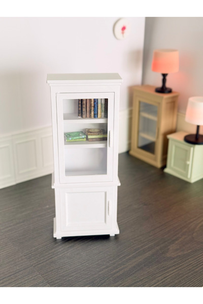 MOON SİRİUS 1/10 Ölçek Minyatür Beyaz Kitaplık- Kapaklı Raflı