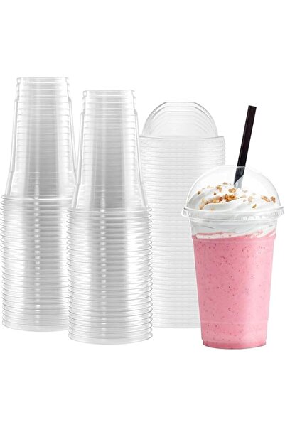 Generic MARKQ [50 Sets] [16 Oz] Disposable Plastic Cups with Dome Lids - Disposable Clear Cups for Cold Dri