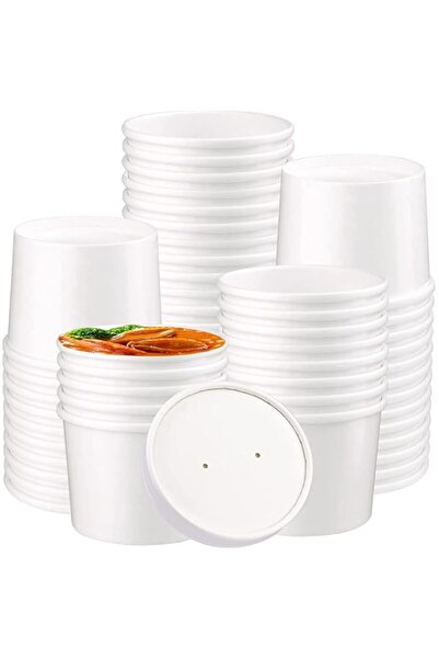 Generic 100 Pcs 12oz White Kraft Paper Soup Bowls With Vented Lid Disposable ...
