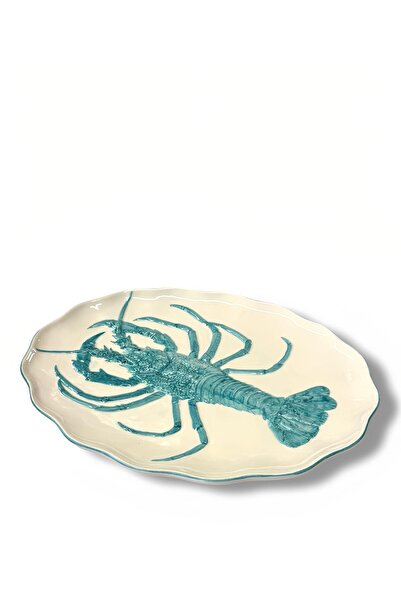 Genel Markalar V.B.C La Ceramica - Mavi Istakoz Oval Servis Tabağı (45x37 cm)