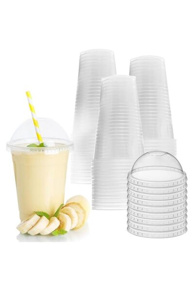 Generic [50 Pack] 16 oz Clear Plastic Cups with Flat Lids, Disposable Iced Coffee Cups, BPA Free Premium Cr