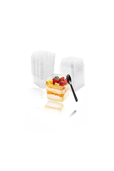 Generic Sweet seven 50-pack 12 oz Square Plastic Dessert Cups with Lids and Spoons - Disposable Cake Contai