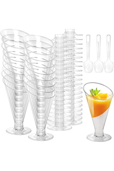 Generic 20-Pack Clear Dessert Cups with Spoons, 4 oz Disposable & Reusable Plastic Parfait Cups, Mini Appet
