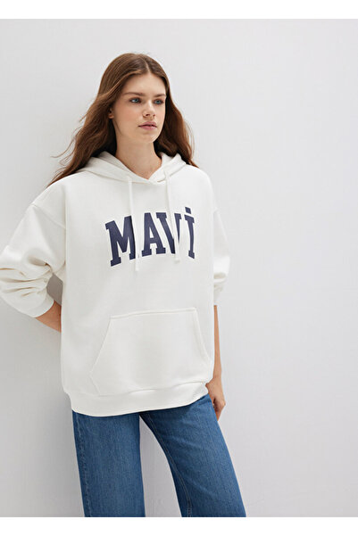 Mavi Hooded Collar Ecru Women's Sweatshirt Dmk.M1600361-81964 Logo Hooded