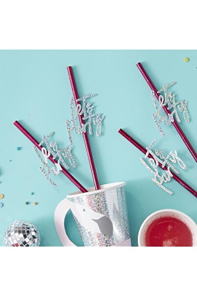 Generic Ginger Ray Paper Straws Good Vibes Straws 16 Pieces 20 cm Length, Pink ,One Size ,GV-917