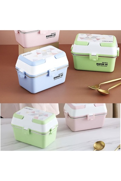 PUFO Lunch box with 3 compartments and stainless steel inner bowl, leakproof, for food, lunch