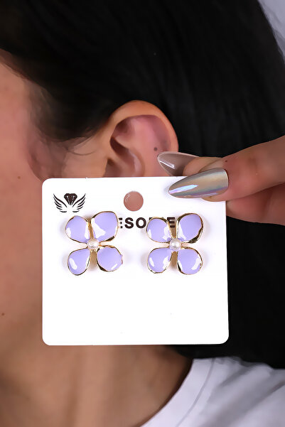 LOWEN AKSESUAR أقراط نسائية بتصميم زهرة أرجوانية