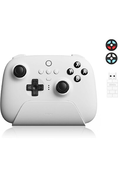 8Bitdo وحدة تحكم بلوتوث فائقة مع قاعدة شحن لاسلكية لأجهزة Switch وWindows - أبيض