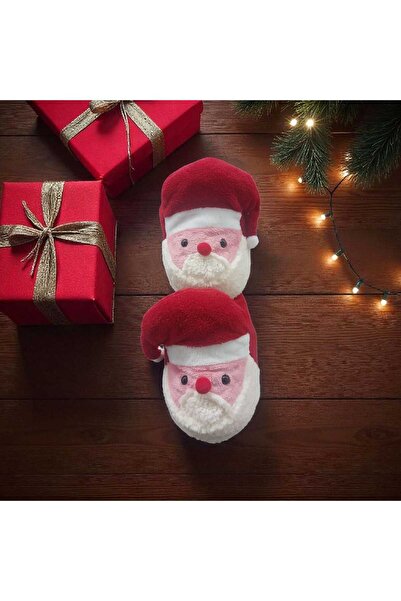 Migenty noel baba panduf kırmızı şapkalı süper yumuşak peluş kumaş ev pandufu kaymaz tabanlı yeni sezon