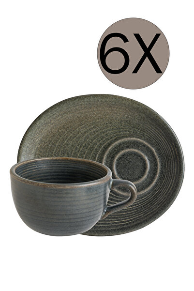Bonna Porselen Hornfels Ripple Kahve Fincanı 205 cc ve Sunum Tabağı 20*17 cm 6'lı Takım HORRPL02KF HORRPL01STB