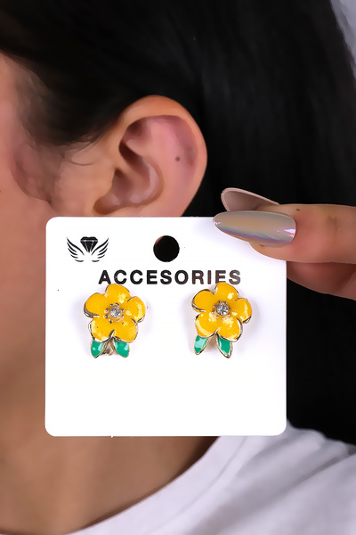LOWEN AKSESUAR Yellow Flower Design Women's Earrings