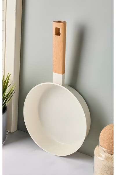 PerottiHome CookWood Beige İndüksiyon Tabanlı Ahşap Saplı Seramik Tava 20 cm