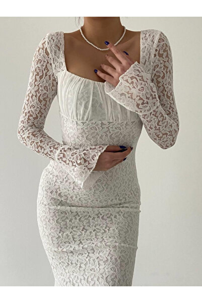 Julidress Φόρεμα με δαντέλα με τετράγωνο λαιμόκοψη με επένδυση με δαντέλα Premium