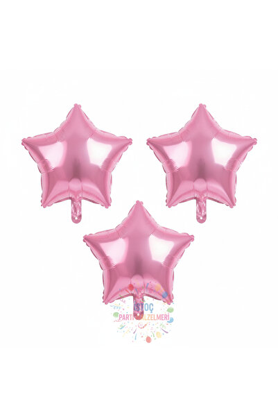 İSTOÇ PARTİ Pink Color Star Foil Balloon 3 Pieces