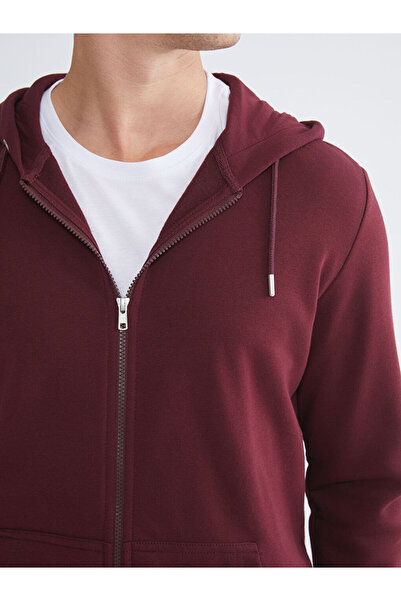 LC Waikiki Burgundy Hooded Long Sleeve Men's Zippered Sweatshirt