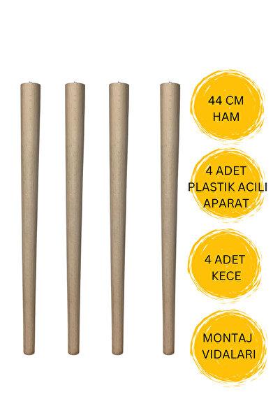 HAMADEX 44 Cm Ham Ahşap Konik Ayak Masa,Sehpa Ayağı, Sandalye Ayağı 4 Adet Ap...