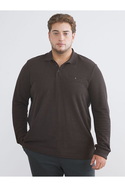LC Waikiki Brown Plus Size Polo Neck Men's Sweatshirt