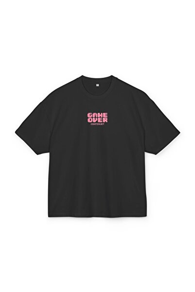 LORVEX تي شيرت قطني مطبوع كبير الحجم للجنسين – طباعة GAME OVER