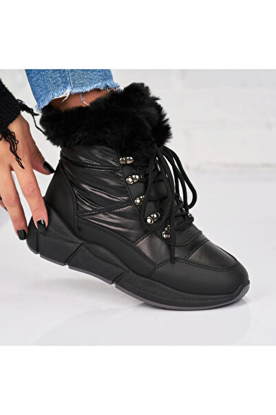 Intisimo Γυναικείες Μπότες, με Γούνινη Επένδυση, Δέσιμο με Κορδόνια, Μαύρες - 37