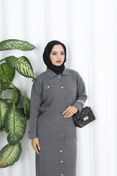NİSUM MODA Button Detailed Knitwear Skirt Suit