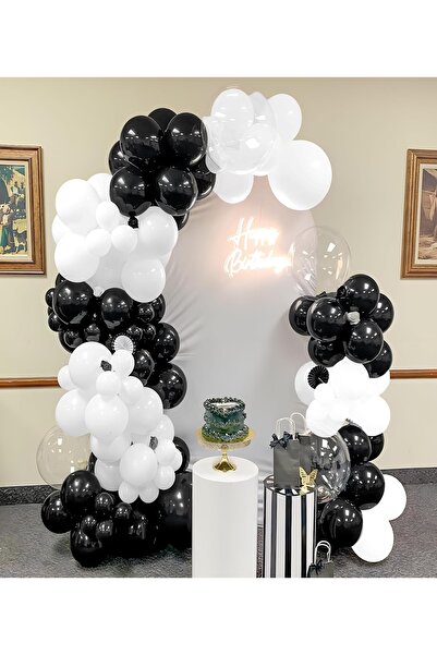 MACK PLUS 10’lu 12 İnç Siyah & Beyaz Balon Seti – Helyum Uyumlu, Şık ve Dayan...