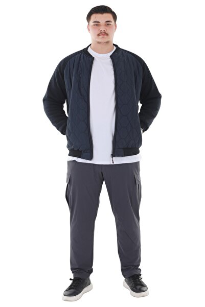 marufshop Erkek Büyük Beden 120 Kilo-158 Kilo Arası İçin Uygun Dik Yaka Parçalı Mevsimlik Hafif Mont