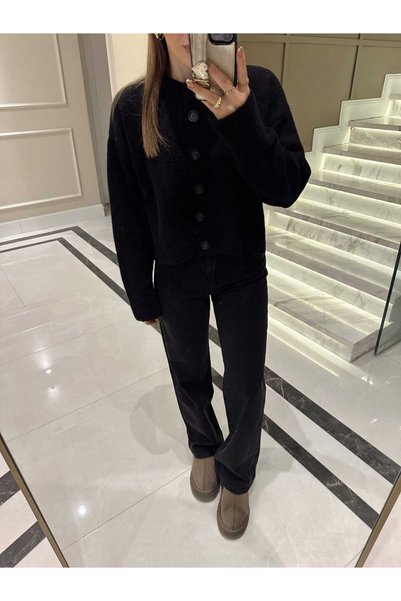 nathia outdoors سترة نسائية محبوكة بأزرار سوداء