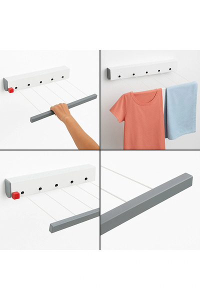 Eco Lounge Ergonomic Clothesline 5 Meters 5 Ropes, High-Quality Ropes, Pull First Then Fix, Installation Included