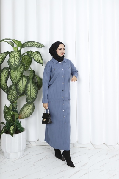 NİSUM MODA Button Detailed Knitwear Skirt Suit