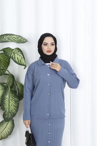 NİSUM MODA Button Detailed Knitwear Skirt Suit