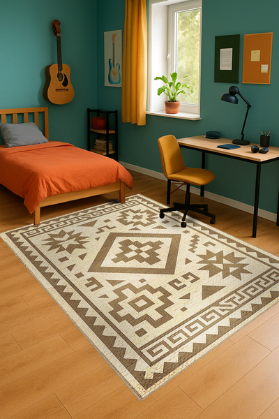 Rugs Modern Halı سجادة موسو ذات نمط عرقي منقوش باللون البيج، سجادة زخرفية عتي...