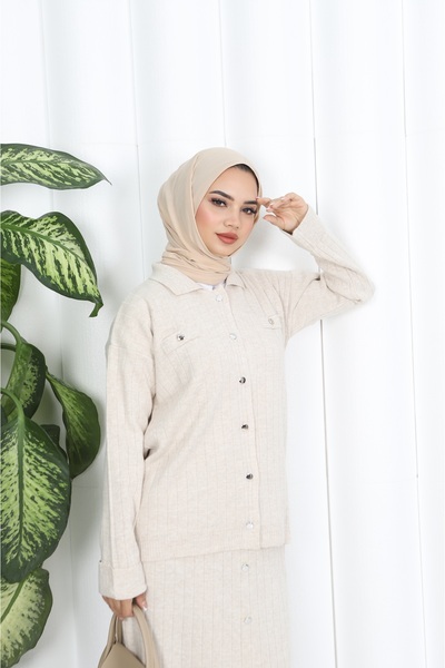NİSUM MODA Button Detailed Knitwear Skirt Suit