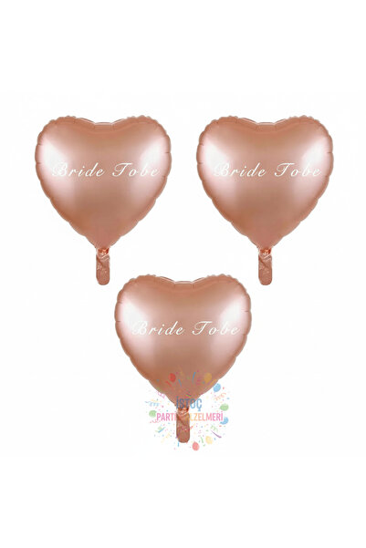 İSTOÇ PARTİ Bride to Be Written Rose Gold Color Heart Foil Balloon 3 Pieces