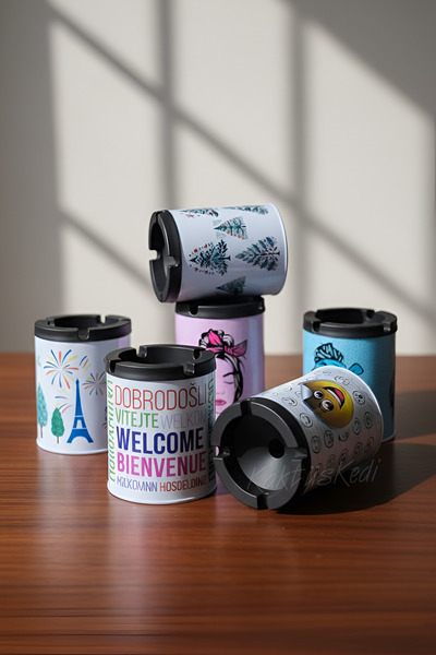 KaktüsKedi 6 bucăți scrumieră metalică fără parfum cu model