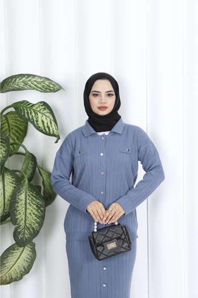 NİSUM MODA Button Detailed Knitwear Skirt Suit