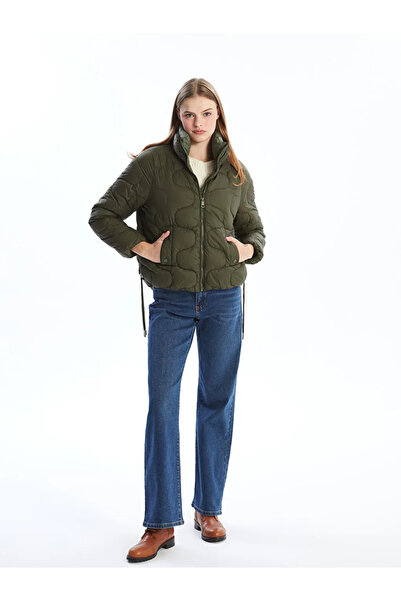 LC Waikiki Lcw Vision Khaki Stand Collar Self Pattern Women's Puffer Coat